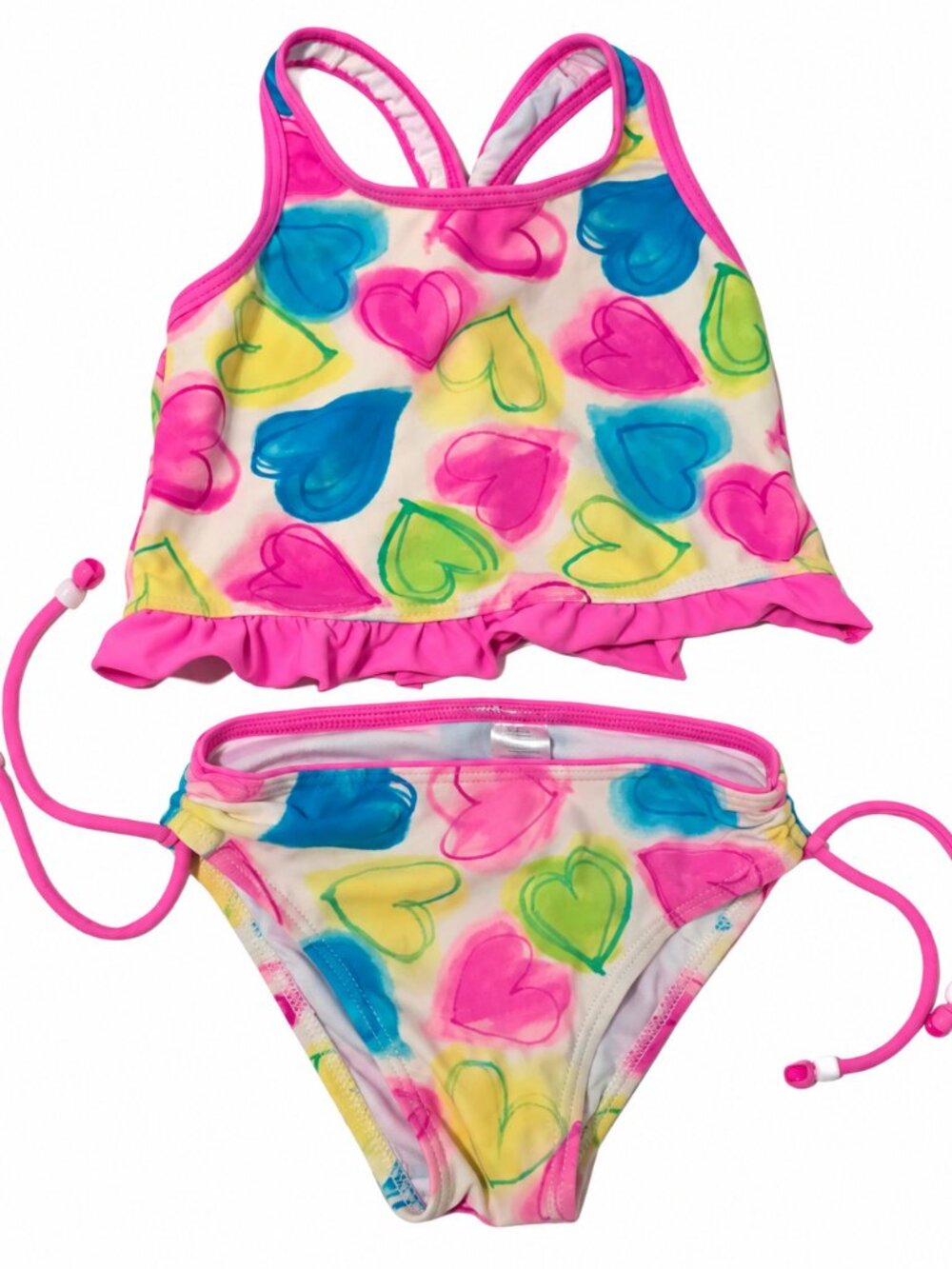 Hula Star Girls Heart Print Two Piece Tankini Swimsuit Pink Multicolor